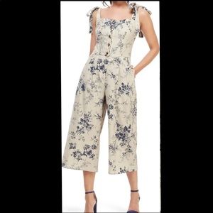 Gal Meets Glam Cream and Blue Floral Jumpsuit